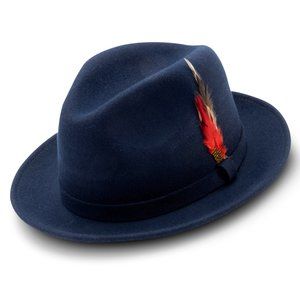 Montique Navy Small Felt Band 2 ¼ Brim Wool Felt Dress Hat       H-62
